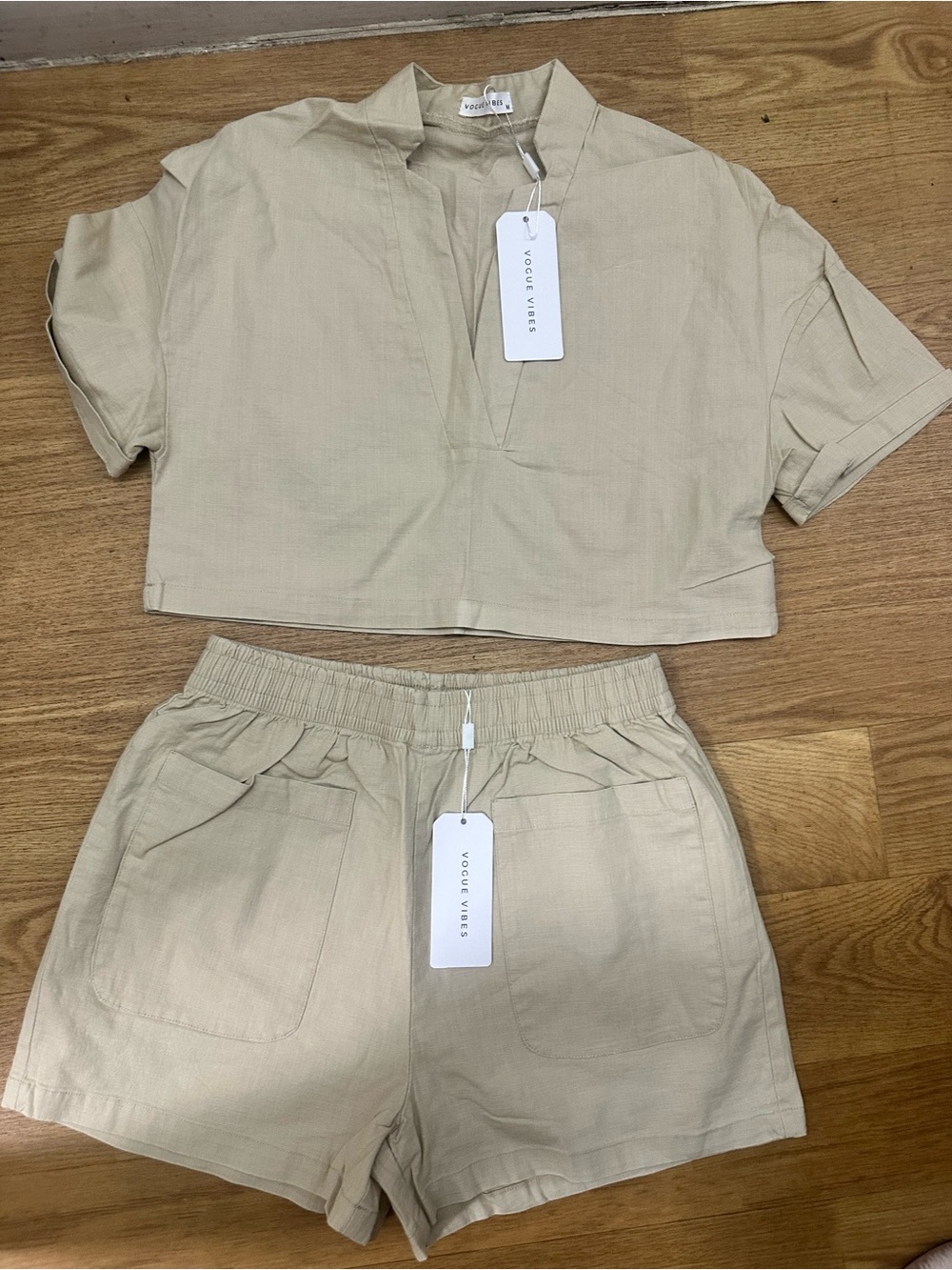 High-Waist Cream Linen-Blend Shorts